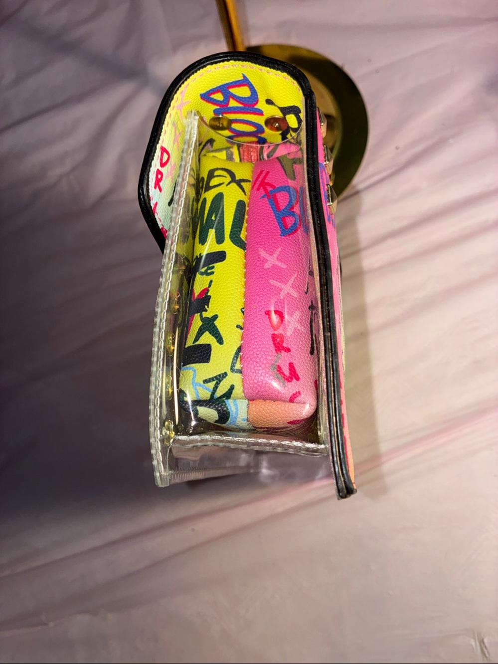 Vibrant Graffiti Zip Pouch with Gold Stud Detail - Picture 3 of 9